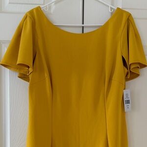 Glamour Mustard Midi Dress with Flutter Sleeves